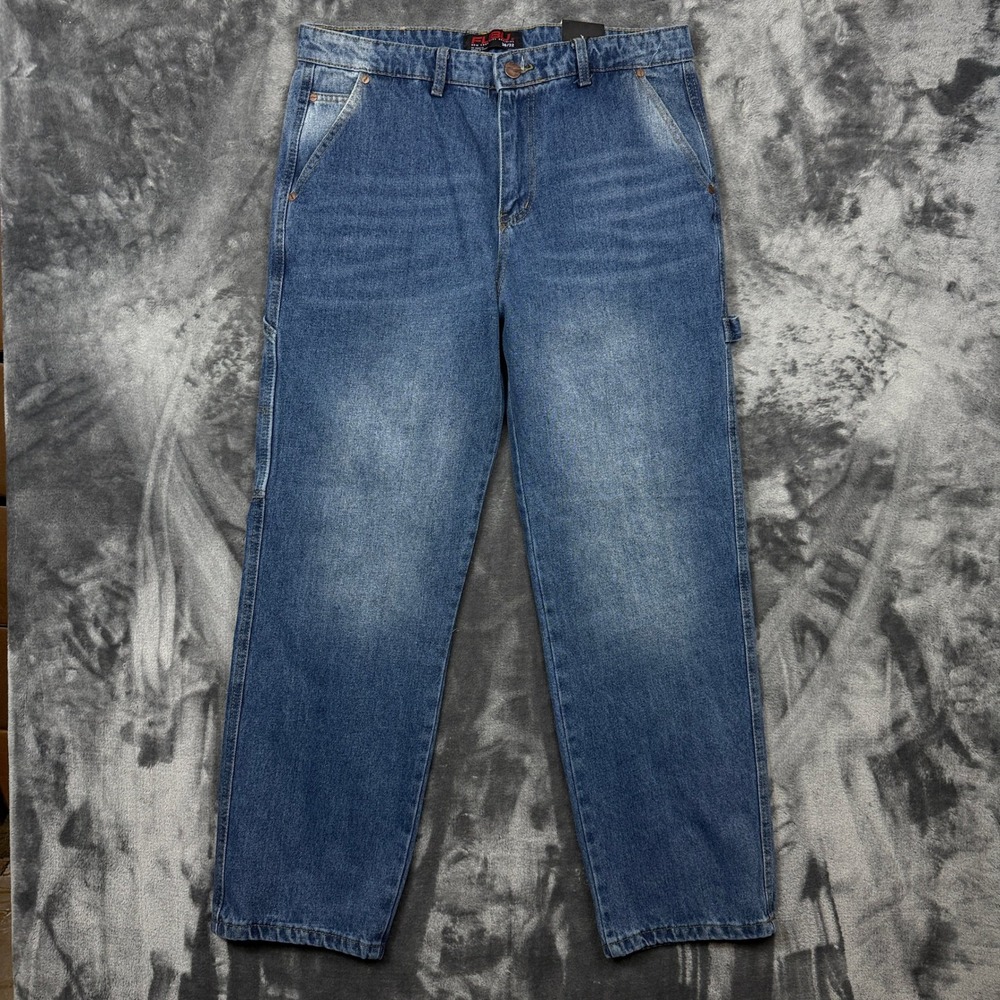 FUBU Carpenter Jeans Mens 36 Blue NEW Straight Leg Denim Utility Workwear Pants